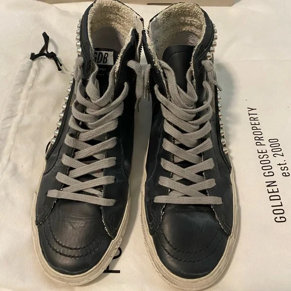 Golden Goose Slide Mid-Top Leather Stud Sneakers sz39